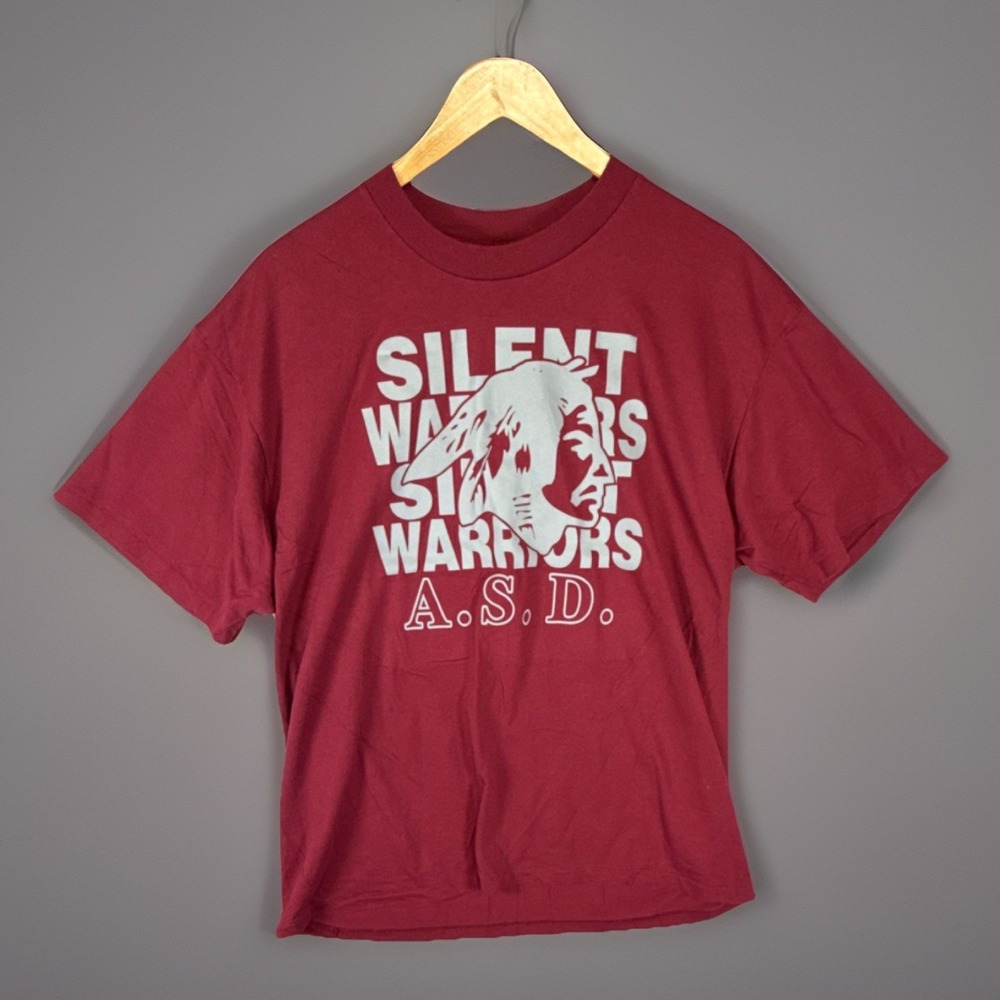 Vintage Silent Warriors A.S.D.‎ Maroon Graphic T Shirt XL Single Stitch VTG